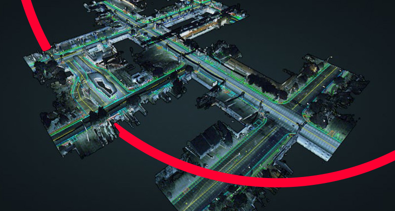 Leica Geosystems | Screenshot of streets 3D point cloud, top view, scanned with Leica Pegasus TRK.
